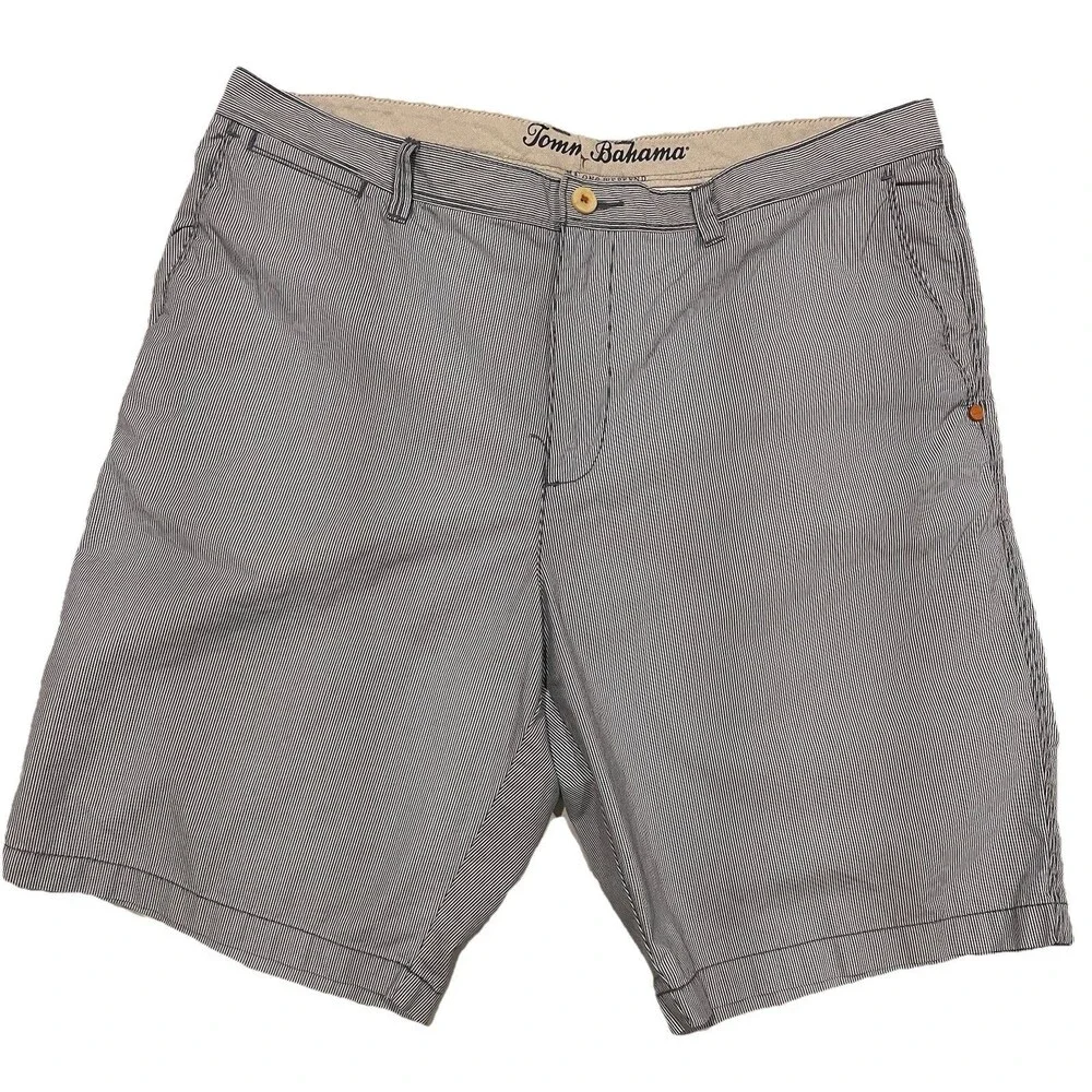 Tommy Bahama 100% Cotton Men’s Flat Front Chino Shorts 38 Blue White Stripe 10”